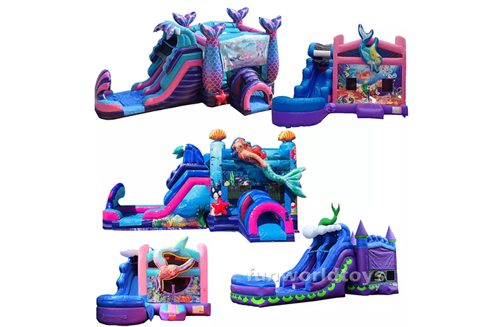 Kids dual lane mermaid jump wave combo waterslide FWZ360