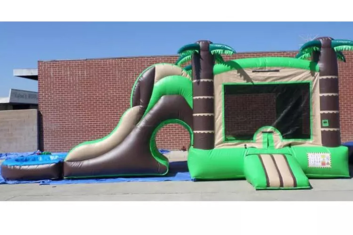Green palm tree bounce house water slide FWZ282