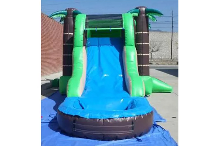 Green palm tree bounce house water slide FWZ282