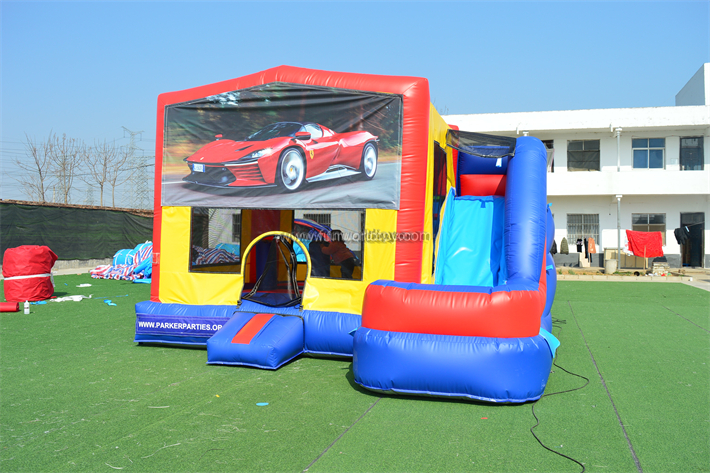 Red Yellow and Blue Bounce House With Slide FWZ403