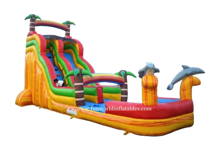 Dazzling Yellow Dolphin Themed Inflatable Water Slide FWS434