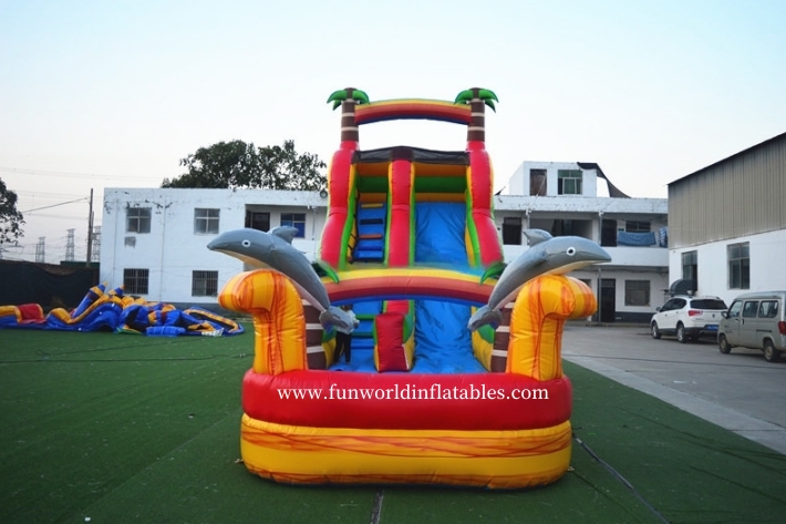 Dazzling Yellow Dolphin Themed Inflatable Water Slide FWS434