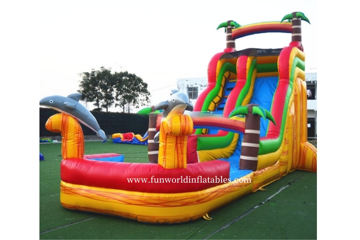 Dazzling Yellow Dolphin Themed Inflatable Water Slide FWS434