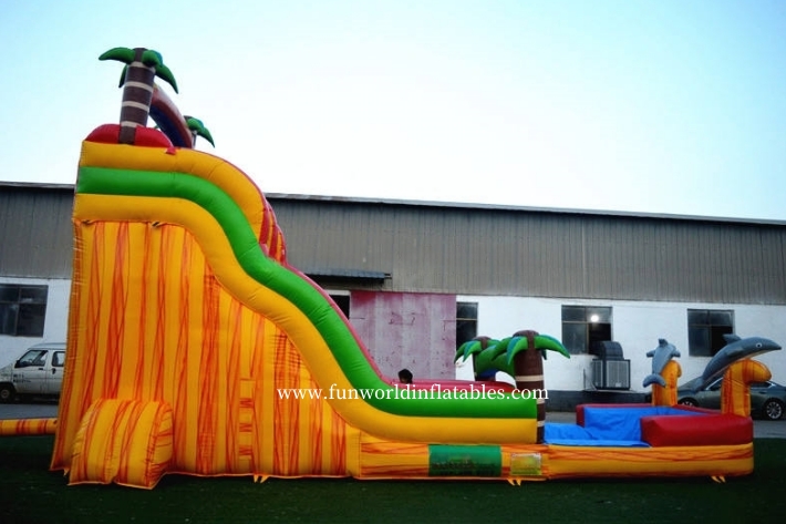 Dazzling Yellow Dolphin Themed Inflatable Water Slide FWS434