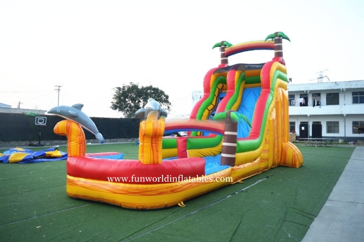 Dazzling Yellow Dolphin Themed Inflatable Water Slide FWS434