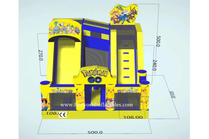 Inflatable Pika chu cartoon bouncy slide FWS433